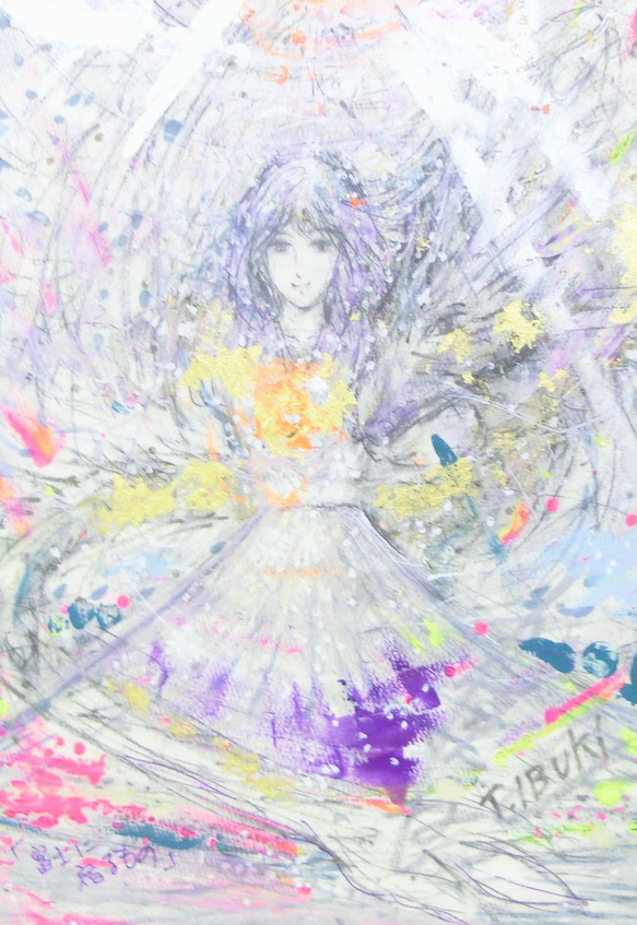 原画　アクリル画 原画 アクリル画「富士に宿るもの」両面画 イラストボード 横28×縦36.5