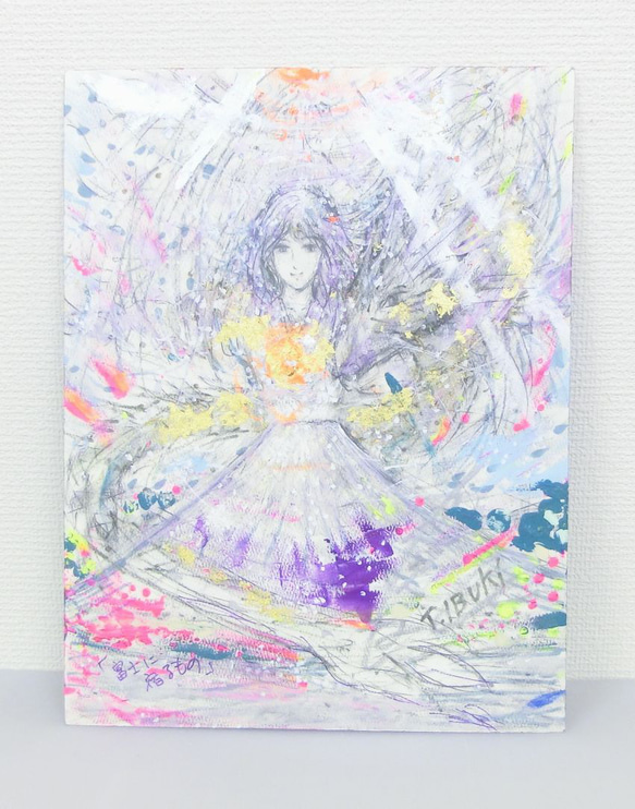 原画 アクリル画「富士に宿るもの」両面画 イラストボード 横28×縦36.5㎝ 2枚目の画像
