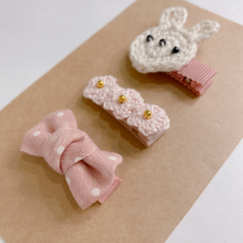 ベビーヘアクリップ3点セット ベビーヘアピン 赤ちゃん キッズ うさぎ