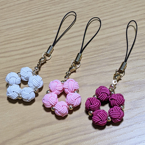秋桜 ホワイト 水引×ゴールドビーズの輪っか アンブレラマーカー