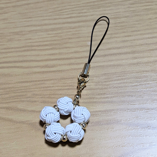 秋桜 ホワイト 水引×ゴールドビーズの輪っか アンブレラマーカー 