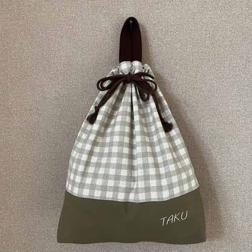 入園セット入学セット6点セット チェック柄グレー×カーキ 入園グッズ