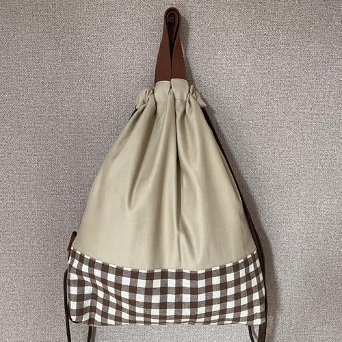 入園セット入学セット6点セット ベージュ×チェック柄ブラウン フリル