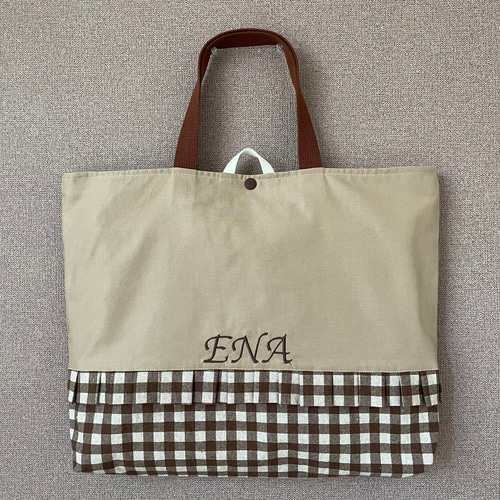 入園セット入学セット6点セット ベージュ×チェック柄ブラウン フリル