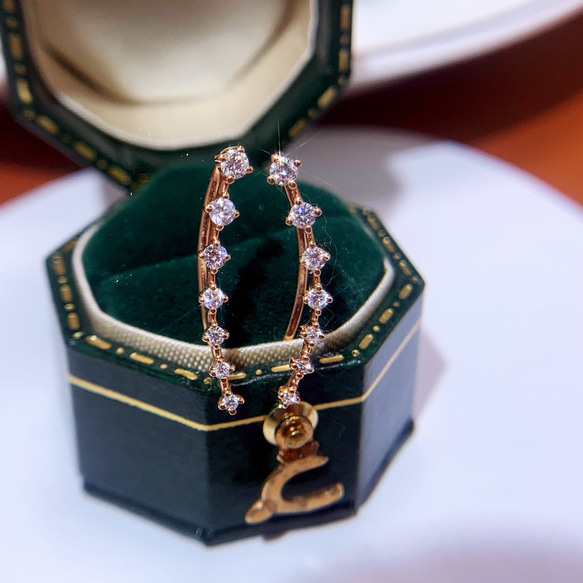 天然ダイヤモンドピアス0.24ct k18 ピアス（フック・チェーン） パール 