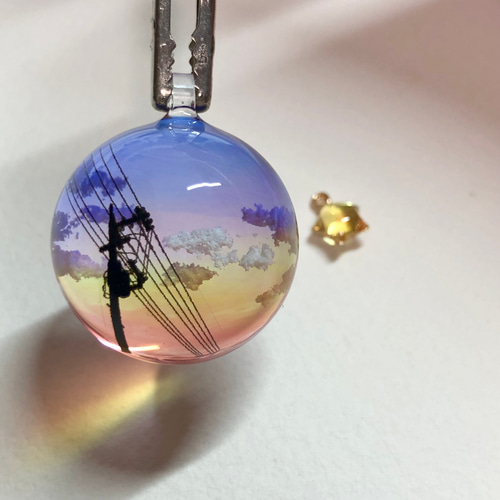 受注制作/S size】情景レジン-午後6時半 透明感/プレゼント/雲/空