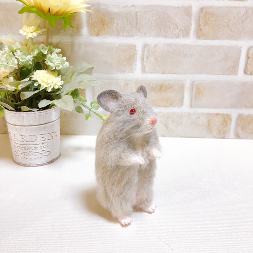 12cm ダヴ グレー系 *ゴールデン ハムスター* (羊毛フェルト) 羊毛