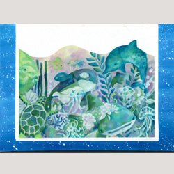 アート原画：「Aquarium」キャンバス木枠/油絵/海の生き物/ 1枚目の画像
