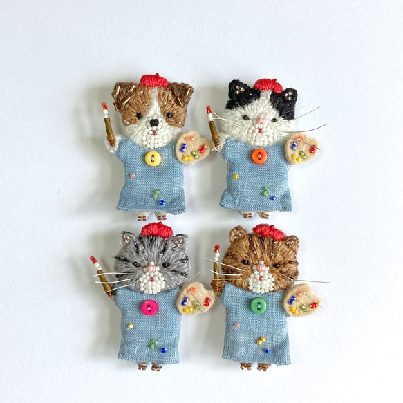 秋のおともだちブローチ　トラ猫　ビーズ刺繍　オートクチュール刺繍 19枚目の画像