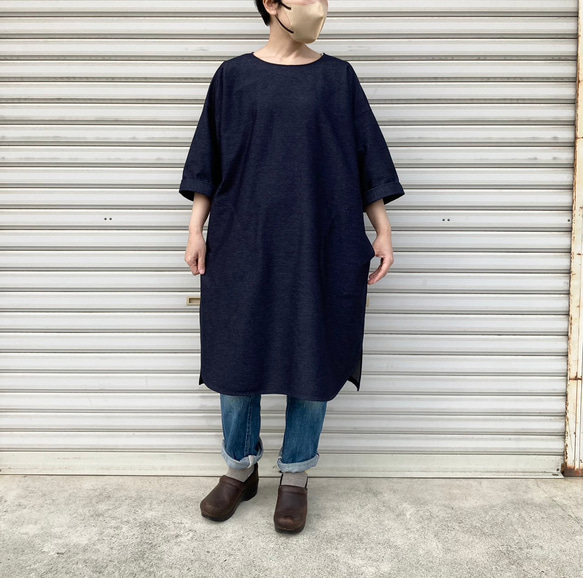柔らかいデニム風素材のチュニックワンピース チュニック