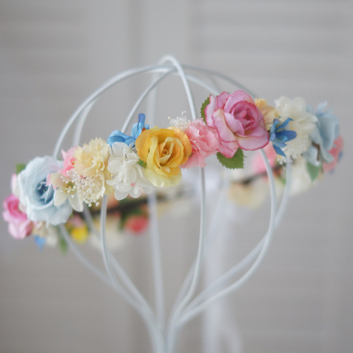 花冠】花かんむり パステルカラーの花冠 造花 結婚式 披露宴 発表会 