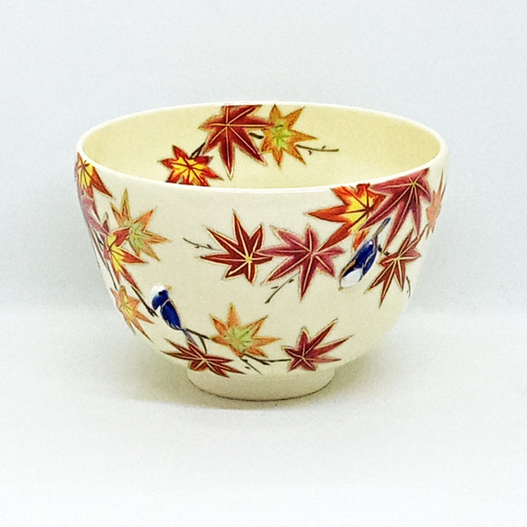 ”PUKKURI”茶盌「紅葉に瑠璃鳥 リニューアルver.」京焼・清水焼　京都　伝統工芸品　京焼　清水焼　抹茶盌 京焼 紅葉に瑠璃鳥