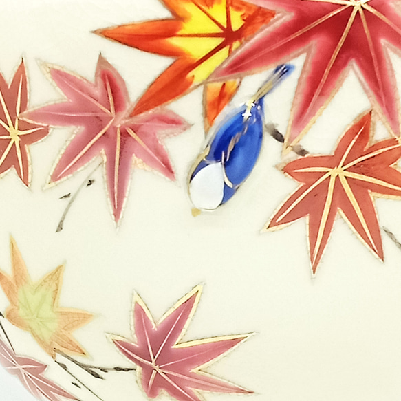 ”PUKKURI”茶盌「紅葉に瑠璃鳥 リニューアルver.」京焼・清水焼　京都　伝統工芸品　京焼　清水焼　抹茶盌 京焼 紅葉に瑠璃鳥