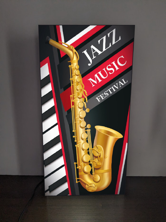【Lサイズ】ジャズフェスティバル コンサート 音楽 サックス ピアノ レコード ランプ 看板 置物 雑貨 ライトBOX 2枚目の画像