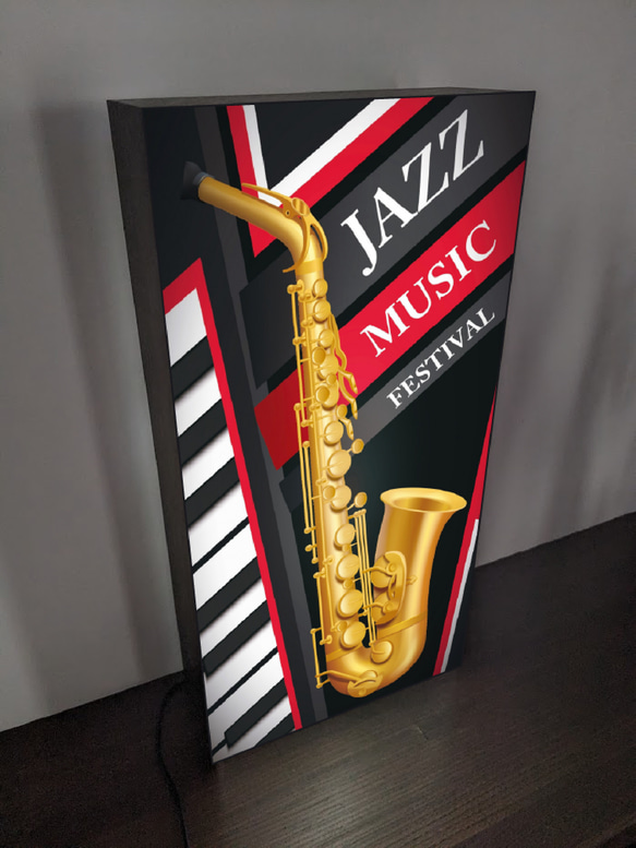 【Lサイズ】ジャズフェスティバル コンサート 音楽 サックス ピアノ レコード ランプ 看板 置物 雑貨 ライトBOX 3枚目の画像