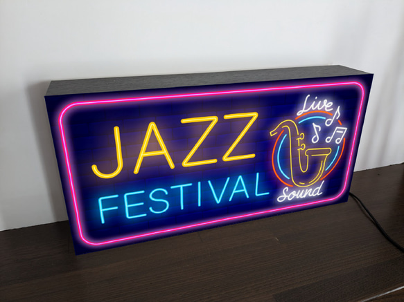 【Lサイズ】ジャズフェスティバル コンサート ジャズ喫茶 レコード 酒 店舗 自宅 照明 看板 置物 雑貨 ライトBOX 4枚目の画像