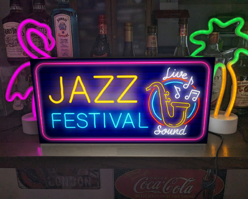 【Mサイズ】ジャズ ジャズ喫茶 カフェ バー 酒 看板 置物 雑貨 ライトBOX ジャズカフェ ジャズ喫茶 カフェ バー サックス ミニチュア ランプ