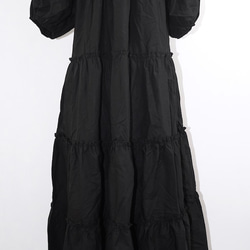 Puffsleeve Tiered Long Flare Onepiece (black) ロング丈ワンピース ブラック 8枚目の画像