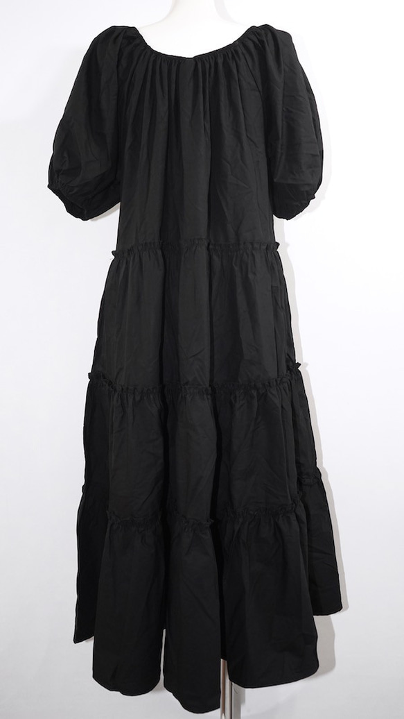 Puffsleeve Tiered Long Flare Onepiece (black) ロング丈ワンピース ブラック 8枚目の画像