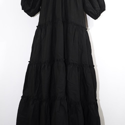 Puffsleeve Tiered Long Flare Onepiece (black) ロング丈ワンピース ブラック 10枚目の画像