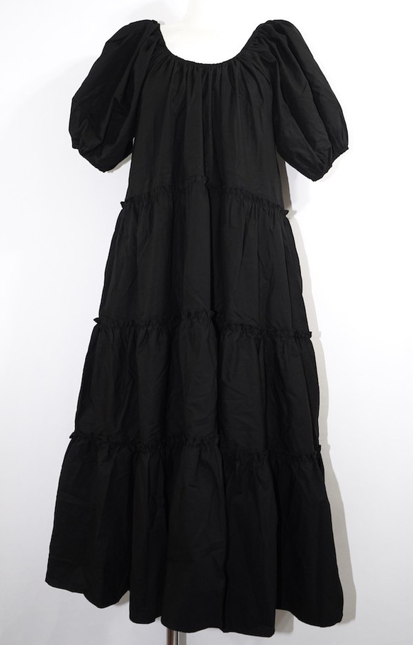 Puffsleeve Tiered Long Flare Onepiece (black) ロング丈ワンピース ブラック 10枚目の画像