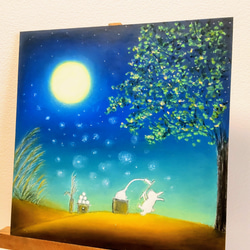秋の夜　月の神様にありがとう　うさぎの豊作祭り【原画】オイルパステルアート 3枚目の画像