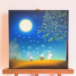 秋の夜　月の神様にありがとう　うさぎの豊作祭り【原画】オイルパステルアート 5枚目の画像
