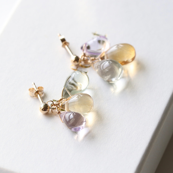 天然石ラベンダーアメジストツイストドロップカット14Kgfピアス