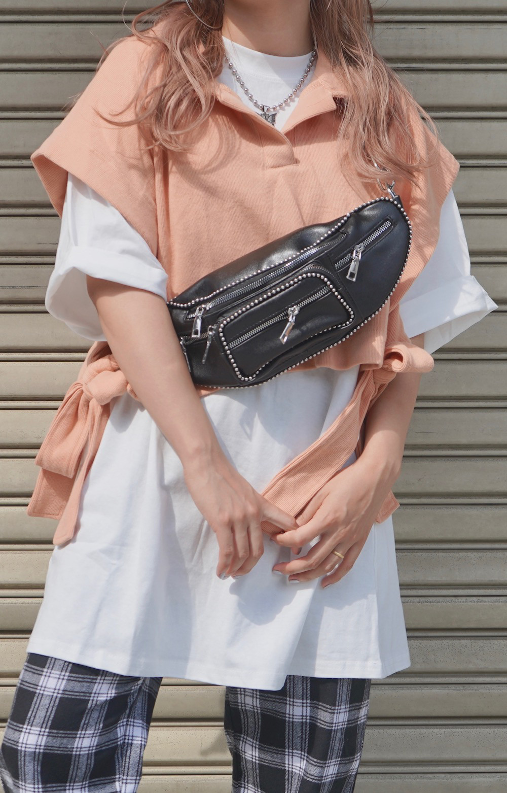 Side Ribbon Vest＋T-shirts Onepiece 2P SET (sherbet orange)