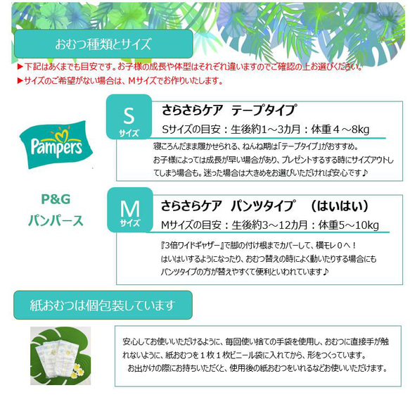 【名入れ】選べるスタイ１６種　プルメリア　おむつケーキ２段セット　(ミント)　／ハワイアン　／ベビーギフト　／ 6枚目の画像