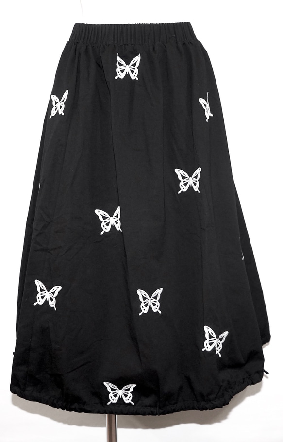 Butterfly Embroidery Flare Long Skirt (black) フレアスカート ブラック 黒 8枚目の画像