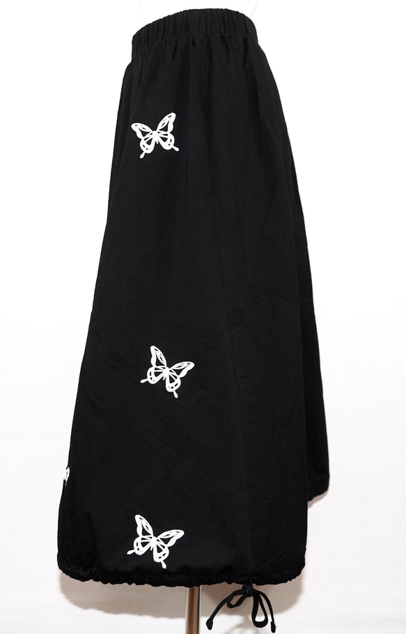 Butterfly Embroidery Flare Long Skirt (black) フレアスカート ブラック 黒 7枚目の画像