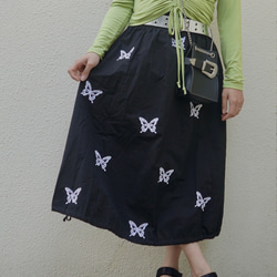 Butterfly Embroidery Flare Long Skirt (black) フレアスカート ブラック 黒 2枚目の画像