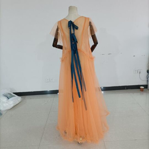 高品質！ オレンジ 妊婦ドレス マタニティ 写真撮影 シースルー  