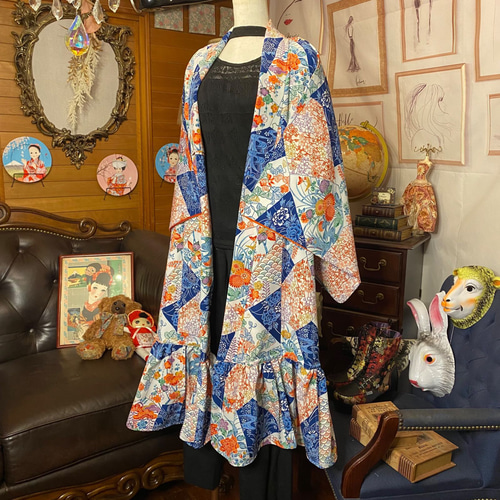 和洋折衷 レトロ 古着 洗える 着物 化繊 和 モダン ハンドメイド 2way
