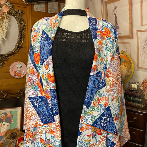 和洋折衷 レトロ 古着 洗える 着物 化繊 和 モダン ハンドメイド 2way