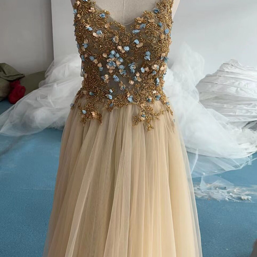 【匿名配送】パーティードレス　ゴールドドレス　花柄　結婚式　金　ステージ衣装 cd5709.jpg