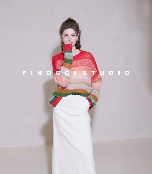 【モヘアウール混】美しい虹のグラテーション　ゆったりシルエット　プルオーバー【秋冬春】 4枚目の画像