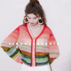 【モヘアウール混】美しい虹のグラテーション　ゆったりシルエット　プルオーバー【秋冬春】 10枚目の画像