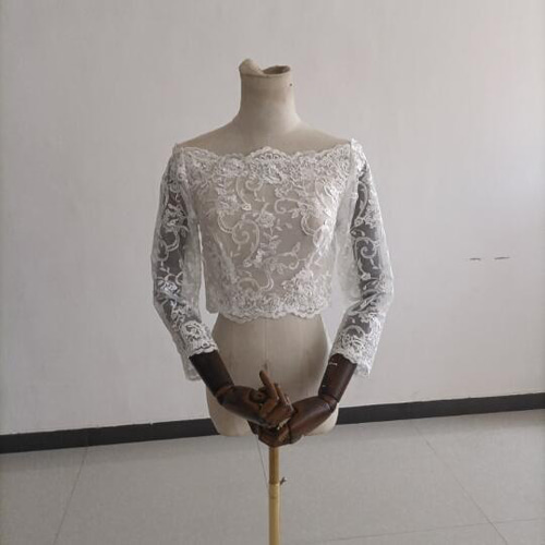 エレガント ボレロ 花嫁 くるみボタン オフショルダー 長袖 結婚式  