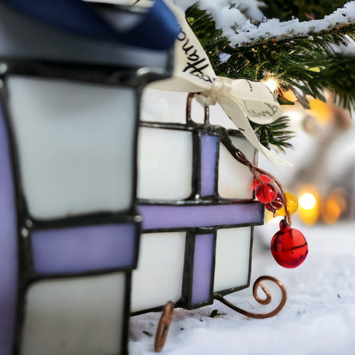 クリスマス置物 プレゼント ステンドグラス雑貨 2個セット クリスマス