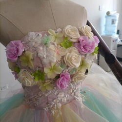 カラードレス レインボースカート ベアトップ 上質オーガンジー 3Dバラの花 結婚式/演奏会 12枚目の画像