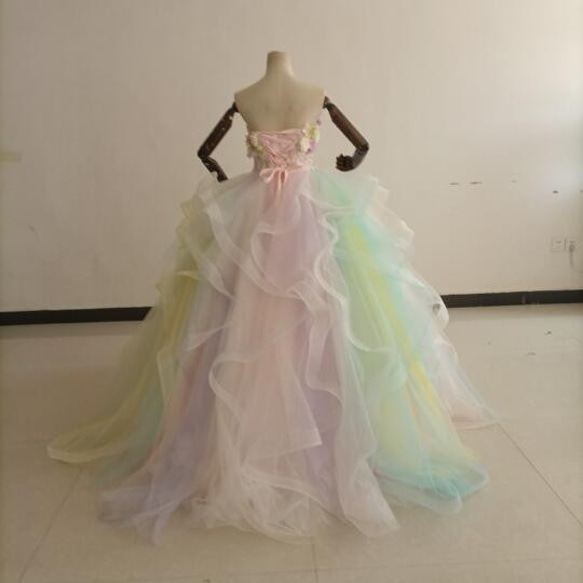 カラードレス レインボースカート ベアトップ 上質オーガンジー 3Dバラの花 結婚式/演奏会 11枚目の画像