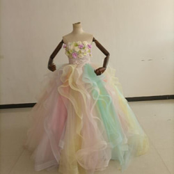 カラードレス レインボースカート ベアトップ 上質オーガンジー 3Dバラの花 結婚式/演奏会 9枚目の画像