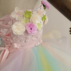 カラードレス レインボースカート ベアトップ 上質オーガンジー 3Dバラの花 結婚式/演奏会 6枚目の画像