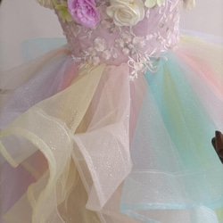 カラードレス レインボースカート ベアトップ 上質オーガンジー 3Dバラの花 結婚式/演奏会 3枚目の画像