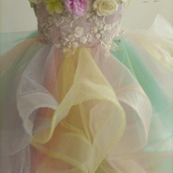 カラードレス レインボースカート ベアトップ 上質オーガンジー 3Dバラの花 結婚式/演奏会 10枚目の画像