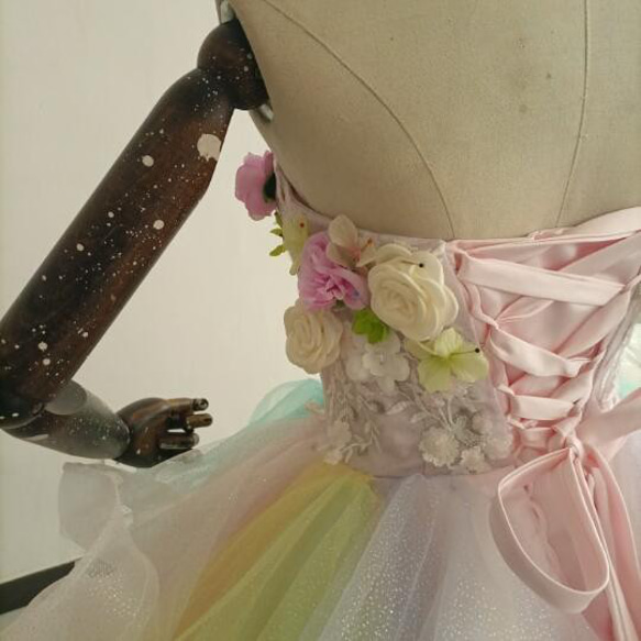 カラードレス レインボースカート ベアトップ 上質オーガンジー 3Dバラの花 結婚式/演奏会 8枚目の画像
