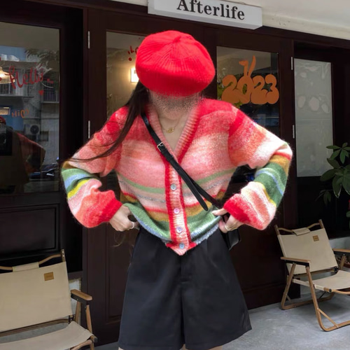 ビンテージ 70s Italy 手編 モヘア 羊 虹 カラー ニット 希少 美品 ビンテージ 70s Italy 手編 モヘア 羊 虹 カラー ニット 希少 美品