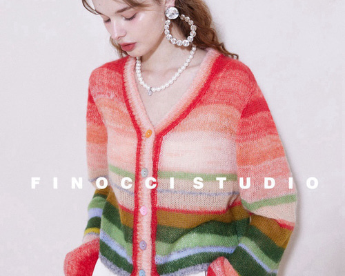 モヘアウール混】美しい虹のグラテーション カーディガン/セーター